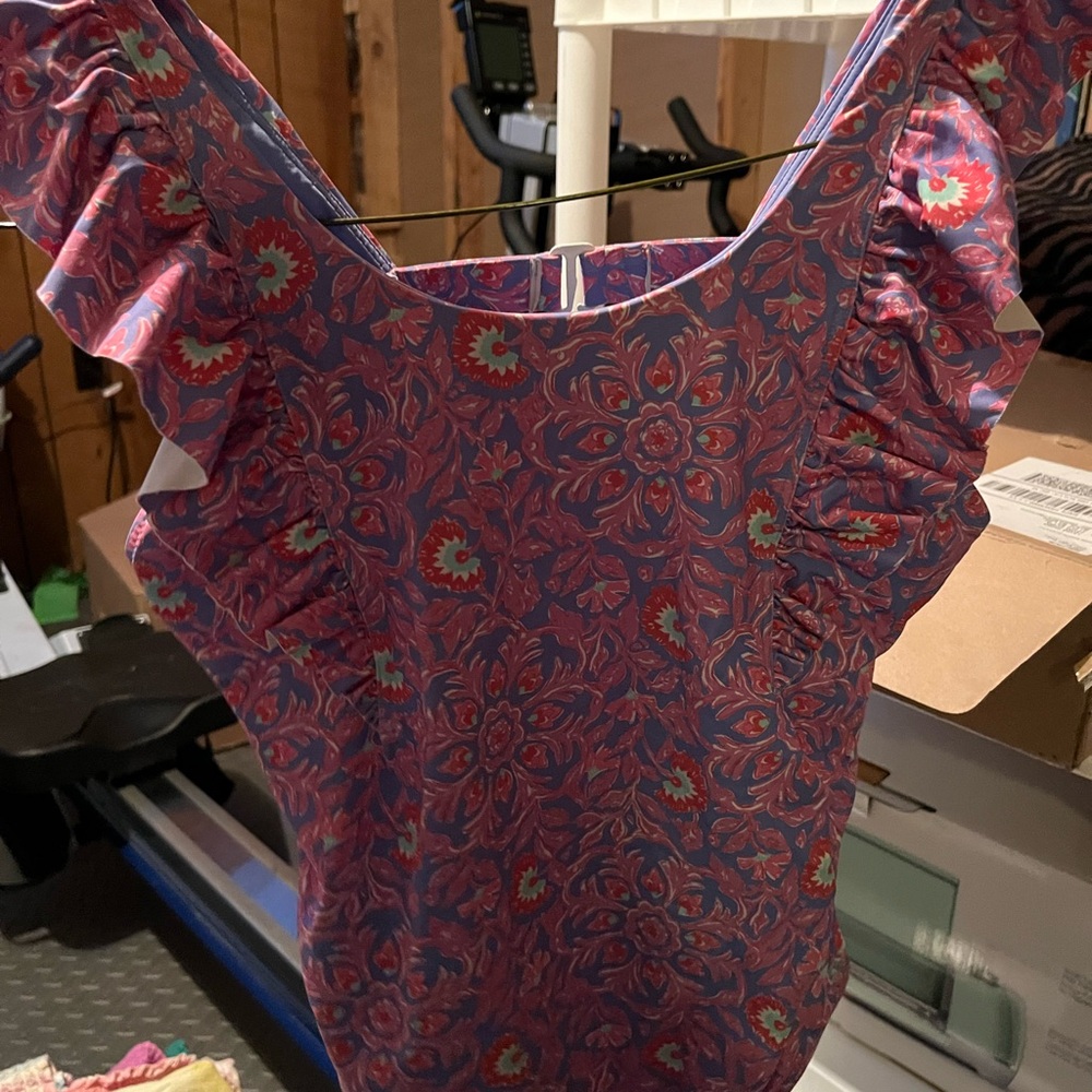Vineyard Vines Pink and Purple Floral Kids Swim One Piece